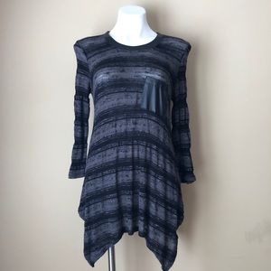 Black Grey Sweater Tunic Tip Faux Leather detail S